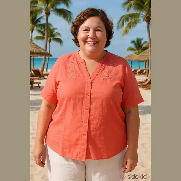 Denim & Co. Short Sleeve Embroidered Gauze Shirt Size 3X - Picture 13 of 13